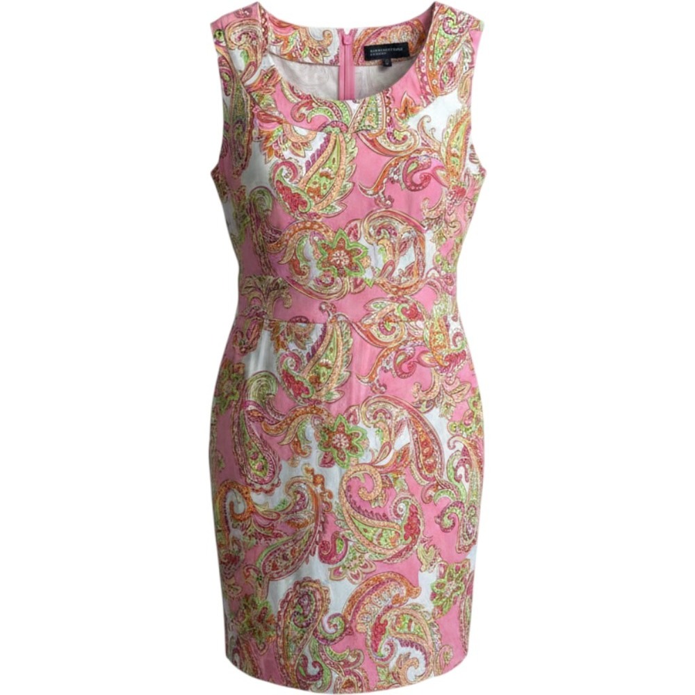 Jones New York Dress Womens 16 Pink Paisley Sleeveless Sheath Cotton Stretch Zip
